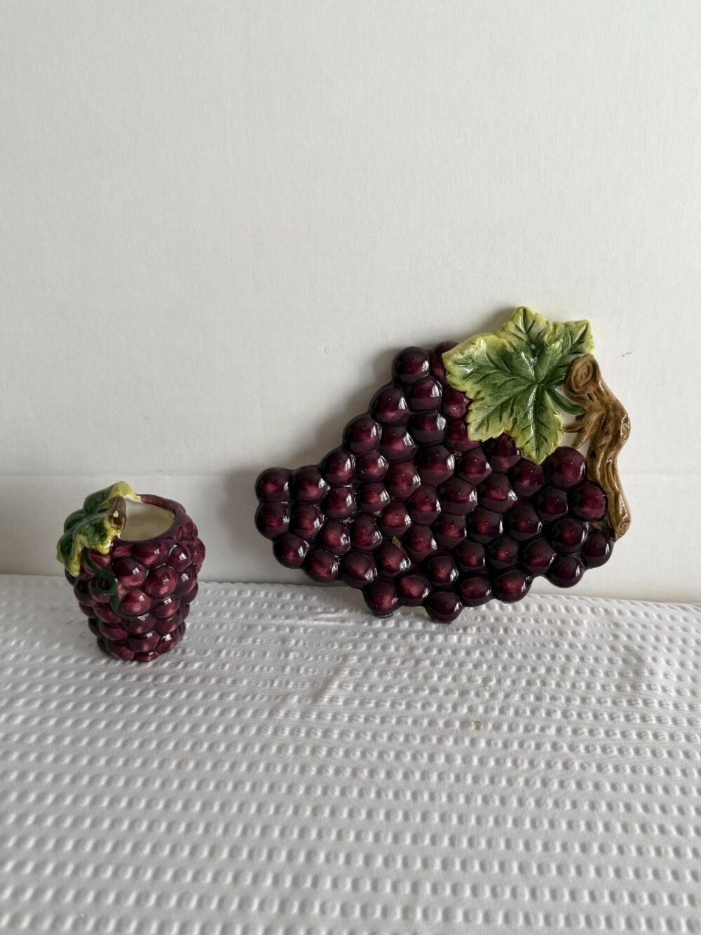 Vintage Majolica-Style ‘Grape Cluster’ Ceramic Wall Décor & Toothpick Holder*